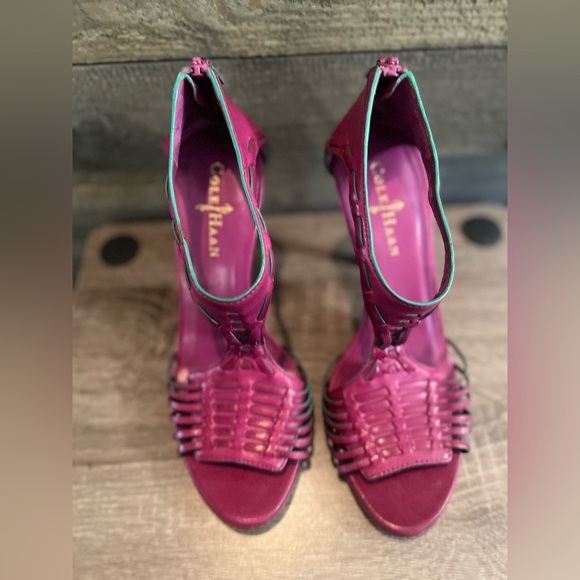 Cole Haan Woven T-Strap Stiletto Sandals with Nike Air Tech in Beet - Size 6.5 - Picture 8 of 15